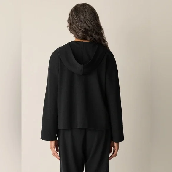 NWT EILEEN FISHER Waffle Cotton Blend Doubleknit Hooded Top - Picture 4 of 10